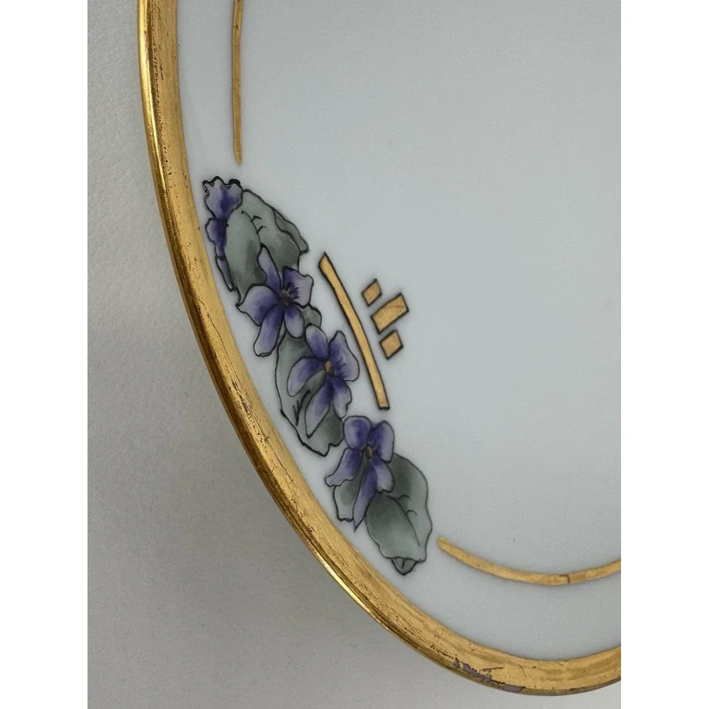 Vintage Thomas Bavaria Hand Painted Violets Plate Gold Trim Artist‎ Signed